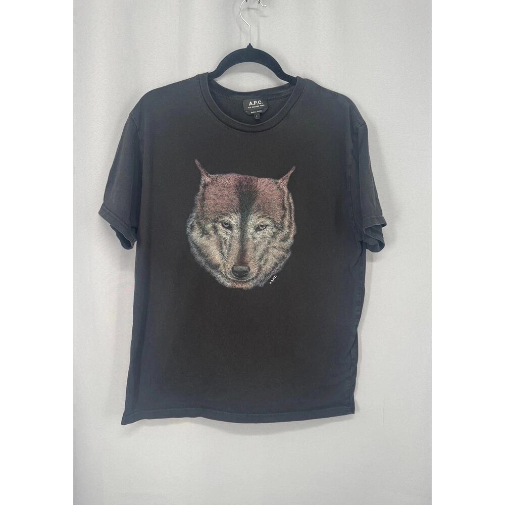 A.P.C. Shirt Mens Large Black Wolf Graphic Tee Cotton Crewneck Rue Madame Paris